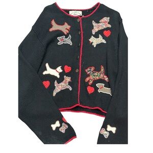 Vintage grandma core dog heart bone Orvis sweater L
